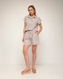 short de rayas con bordado (Brown) - Tantra Spain