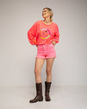 Short denim en color fluor y desflecado en el bajo. - Tantra Spain