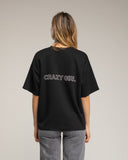 Sudadera de manga corta con texto crazy girl delante y detrás (NEGRO) - Tantra Spain