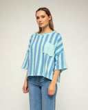 sudadera de manga corta de rayas (Turquoise) - Tantra Spain