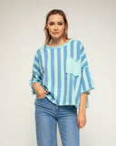sudadera de manga corta de rayas (Turquoise) - Tantra Spain