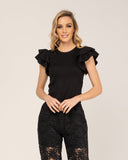 Top de punto ajustado con volantes en las mangas. - Tantra Spain