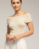 Top de punto con lúrex, cuello barco (BEIGE) - Tantra Spain