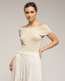 Top de punto con lúrex, cuello barco (BEIGE) - Tantra Spain