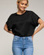 Top de raso oversize con bajo y cuello de punto. - Tantra Spain