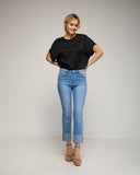 Top de raso oversize con bajo y cuello de punto. - Tantra Spain