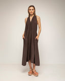 vestido amplio midi con cuello halter (Brown) - Tantra Spain
