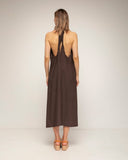 vestido amplio midi con cuello halter (Brown) - Tantra Spain