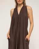 vestido amplio midi con cuello halter (Brown) - Tantra Spain