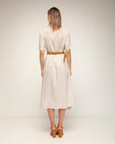 vestido camisero con bordados de flores en el pecho y en los lados (Beige) - Tantra Spain