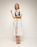 vestido camisero con bordados de flores en el pecho y en los lados (Navy) - Tantra Spain