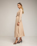 Vestido camisero de punto largo con bolsillos en el pecho y cinturon. (BEIGE) - Tantra Spain