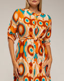 Vestido camisero midi con estampado étnico, cinturón y cuello mao. - Tantra Spain