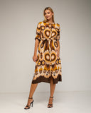 Vestido camisero midi con estampado étnico, cinturón y cuello mao. - Tantra Spain
