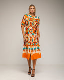 Vestido camisero midi con estampado étnico, cinturón y cuello mao. - Tantra Spain