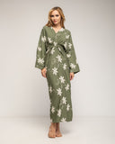 Vestido con drapeado en la cintura y en el pecho y flores bordadas - Tantra Spain