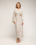 Vestido con drapeado en la cintura y en el pecho y flores bordadas - Tantra Spain