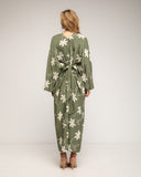 Vestido con drapeado en la cintura y en el pecho y flores bordadas - Tantra Spain