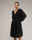 Vestido con textura de cuadros y detalles de strass con cuello pico. - Tantra Spain