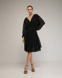Vestido con textura de cuadros y detalles de strass con cuello pico. - Tantra Spain