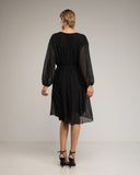 Vestido con textura de cuadros y detalles de strass con cuello pico. - Tantra Spain