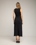 Vestido de punto largo plisado sin mangas con botones (NEGRO) - Tantra Spain