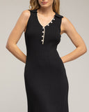 Vestido de punto largo plisado sin mangas con botones (NEGRO) - Tantra Spain