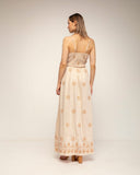 vestido de tirantes con bordados de flores y espalda fruncida (Beige) - Tantra Spain