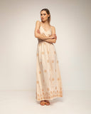 vestido de tirantes con bordados de flores y espalda fruncida (Beige) - Tantra Spain