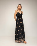 vestido de tirantes con bordados de flores y espalda fruncida (Brown) - Tantra Spain