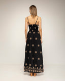 vestido de tirantes con bordados de flores y espalda fruncida (Brown) - Tantra Spain