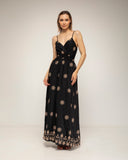vestido de tirantes con bordados de flores y espalda fruncida (Brown) - Tantra Spain