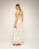 vestido de tirantes con bordados de flores y espalda fruncida (Ecru) - Tantra Spain