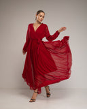 Vestido de tul largo de capas con cuello pico. - Tantra Spain