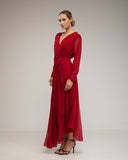Vestido de tul largo de capas con cuello pico. - Tantra Spain