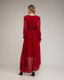 Vestido de tul largo de capas con cuello pico. - Tantra Spain