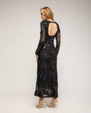 Vestido de tul largo y entallado con espalda descubierta y flores bordadas - Tantra Spain