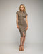 Vestido denim midi con estampado animal, detalles de botones y cierre de cremallera. - Tantra Spain
