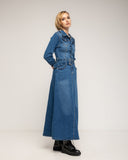 Vestido denim midi corte tipo A, con bolsillos, y cinturón extraible con presillas - Tantra Spain