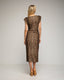 Vestido entallado midi de animal print con hombreras y fruncido en la cintura. - Tantra Spain