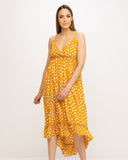 Vestido estampado high - low de tirantes. - Tantra Spain