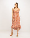 Vestido estampado high - low de tirantes. - Tantra Spain