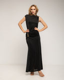 Vestido largo con drapeado en la cadera y en el hombro con detalle metálico - Tantra Spain