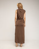 Vestido largo con drapeado en la cadera y en el hombro con detalle metálico - Tantra Spain