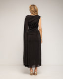 Vestido largo con drapeado en la cintura y cadera, cuello tipo barco drapeado y acabado tipo chal - Tantra Spain