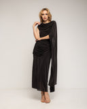 Vestido largo con drapeado en la cintura y cadera, cuello tipo barco drapeado y acabado tipo chal - Tantra Spain