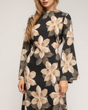 Vestido largo de flores con cuello cuadrado y tiras atrás - Tantra Spain