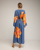Vestido largo de flores con cuello cuadrado y tiras atrás. (AZUL) - Tantra Spain