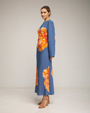 Vestido largo de flores con cuello cuadrado y tiras atrás. (AZUL) - Tantra Spain