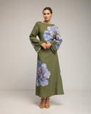 Vestido largo de flores con cuello cuadrado y tiras atrás. (GREEN) - Tantra Spain